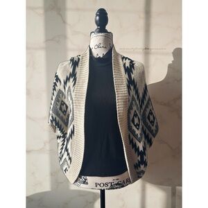 Cotton Emporium Black & Beige Aztec Open Front Cardigan